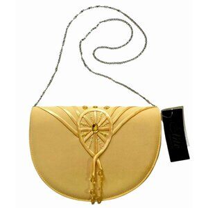 New Elite Champagne Crossbody Bag Clutch Purse Chain Strap Yellow Beaded Gems